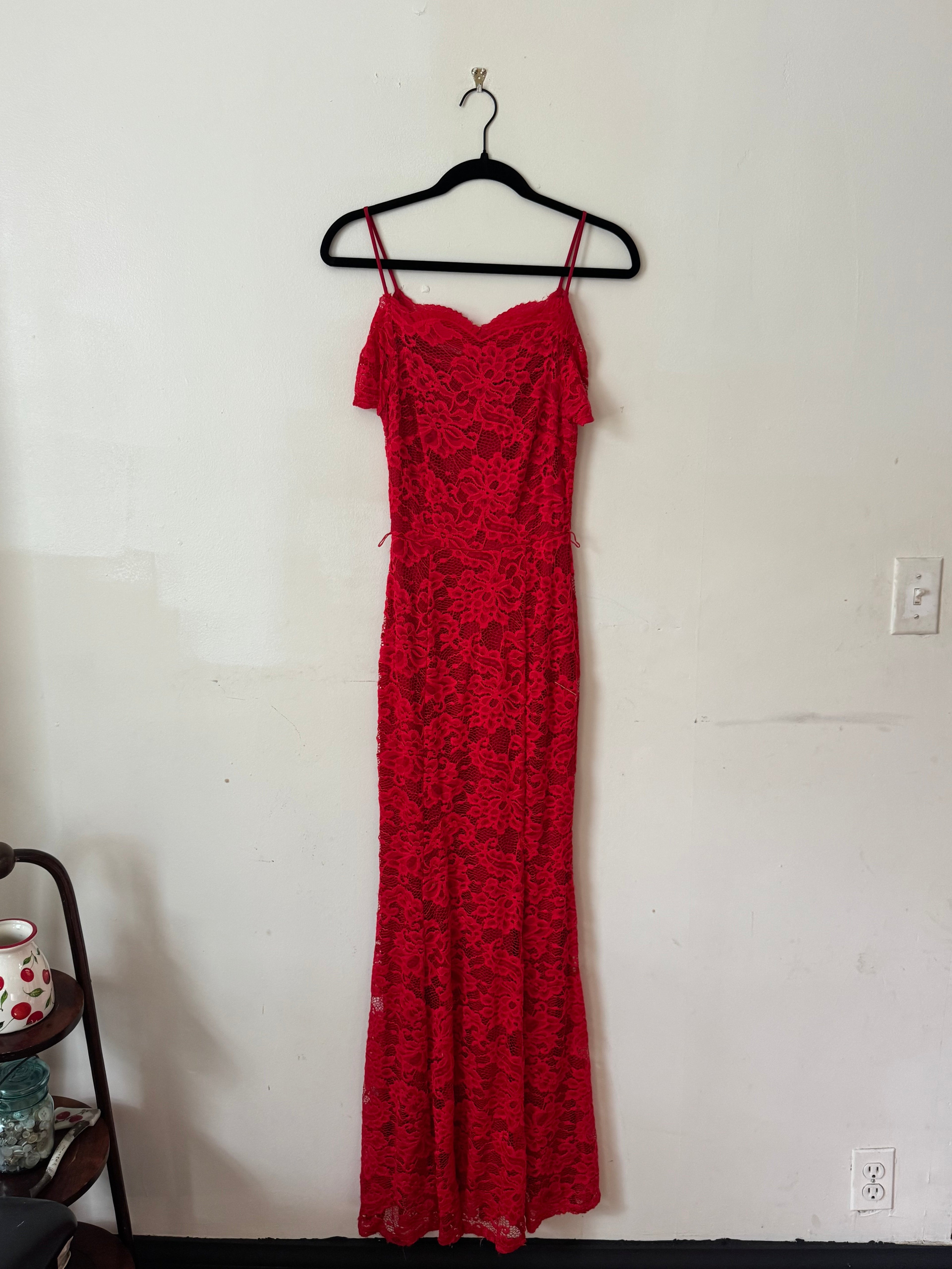 'Sugar' Red Lace Maxi Dress
